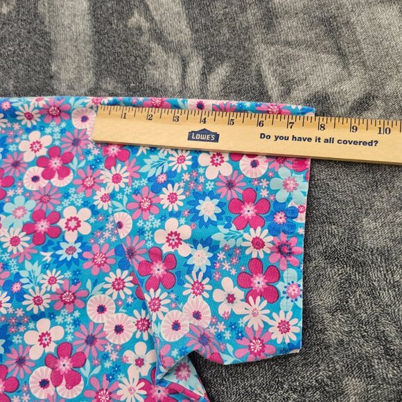 Ready 2 Wear Medical Scrub top womens large blue pink floral print nurse SS - Picture 15 of 15